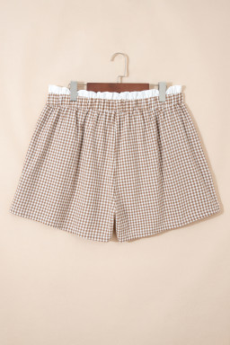 Khaki Contrast Trim Plaid Print Plus Size Shorts