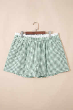 Green Contrast Trim Plaid Print Plus Size Shorts