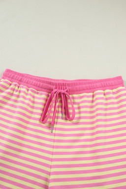 Rose Stripe Boxy Tee Drawstring Elastic Waist Plus Size Short Set