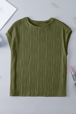 Jungle Green Solid Color Wavy Textured Plus Size Tee