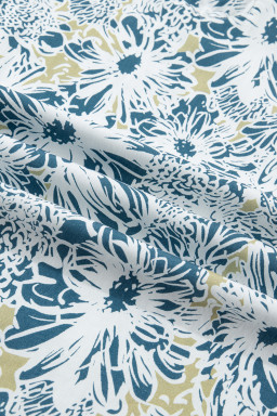 Blue Floral Print Striped Webbing Patchwork Collar Short Sleeve Mini Dress