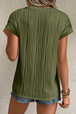 Jungle Green Solid Color Wavy Textured Plus Size Tee