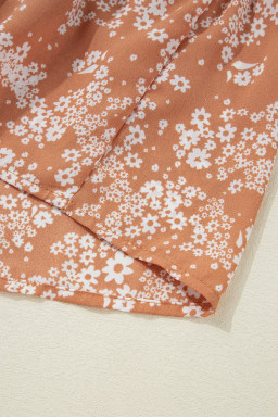 Yellow Floral Print Contrast Trim Button Tie Neck Swing Dress