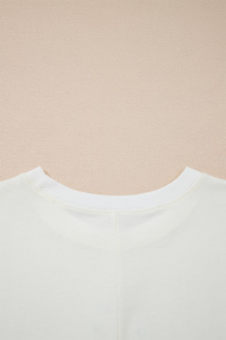 Beige Star Print Stud Detail Cotton Jersey Top