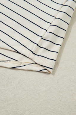 Beige Stripe Drawstring Tunic Tank Mini Dress with Pockets