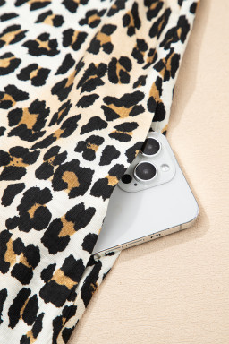 Multicolour Half Buttons Short Sleeve Loose Leopard Mini Dress with Pockets