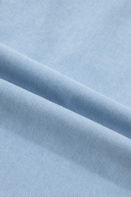 Beau Blue Ruffled Edge Collared Shift Denim Dress with Pockets