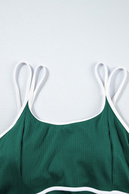 Skobeloff Plus Size Ribbed Contrast Trim Adjustable Straps 2pcs Swimsuit