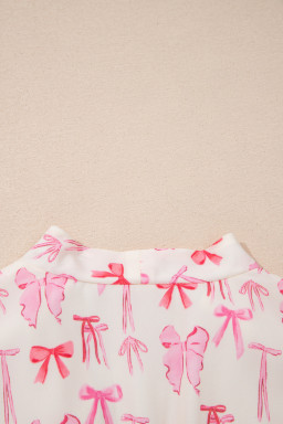 Pink Full Zip Cinched Waist Sleeveless Bow Mini Dress