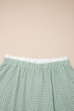 Green Contrast Trim Plaid Print Plus Size Shorts