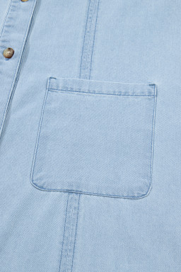 Beau Blue Ruffled Edge Collared Shift Denim Dress with Pockets