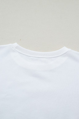 White Solid Color Dropped Shoulder Long Sleeve Top