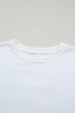 White Solid Color Dropped Shoulder Long Sleeve Top