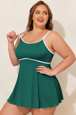 Skobeloff Plus Size Ribbed Contrast Trim Adjustable Straps 2pcs Swimsuit