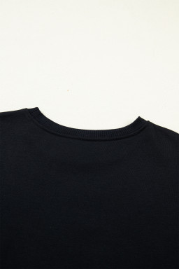Black Solid Color Dropped Shoulder Long Sleeve Top