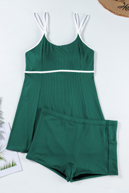 Skobeloff Plus Size Ribbed Contrast Trim Adjustable Straps 2pcs Swimsuit