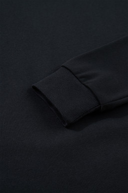 Black Solid Color Dropped Shoulder Long Sleeve Top