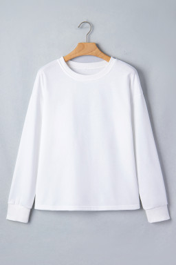 White Solid Color Dropped Shoulder Long Sleeve Top