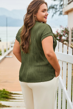 Jungle Green Solid Color Wavy Textured Plus Size Tee
