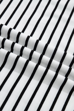 Black Stripe Cuffed Sleeve Button Detail Loose Tee