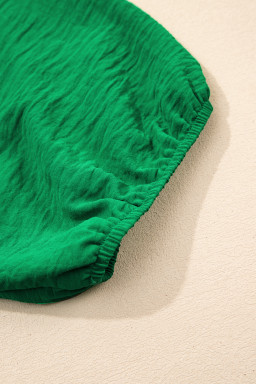 Dark Green Solid Color Ruched Crossed Waist Tied Back Short Sleeve Peplum Top