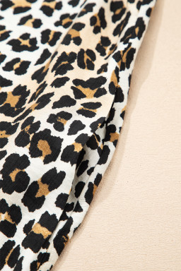 Multicolour Half Buttons Short Sleeve Loose Leopard Mini Dress with Pockets