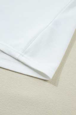 White Solid Color Dropped Shoulder Long Sleeve Top