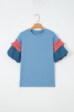 Beau Blue Stars Stripes Short Puff Sleeve Top