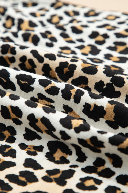 Multicolour Half Buttons Short Sleeve Loose Leopard Mini Dress with Pockets