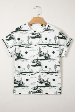 White Desert Sand Print Short Sleeve Knit Top