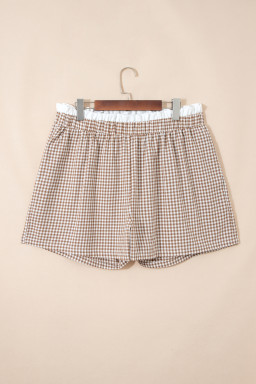 Khaki Contrast Trim Plaid Print Plus Size Shorts