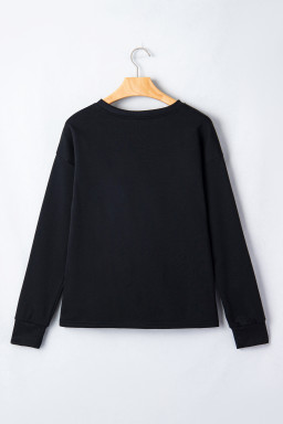 Black Solid Color Dropped Shoulder Long Sleeve Top