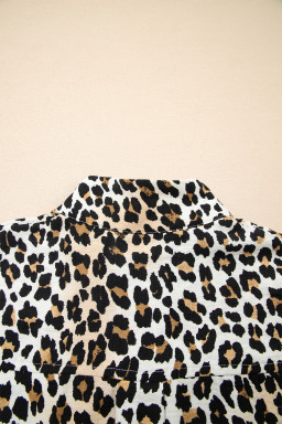 Multicolour Half Buttons Short Sleeve Loose Leopard Mini Dress with Pockets
