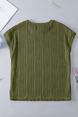 Jungle Green Solid Color Wavy Textured Plus Size Tee