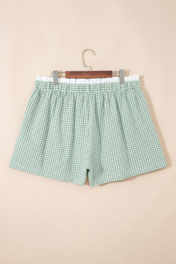 Green Contrast Trim Plaid Print Plus Size Shorts