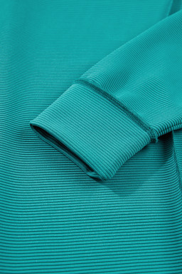 Sea Green Horizontal Ribbed Exposed Seam Detail Drop Shoulder Baggy Pullover