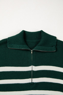 Blackish Green Ribbed Half Zip Collared Sweater Vest