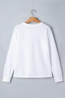 White Solid Color Dropped Shoulder Long Sleeve Top
