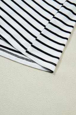 Black Stripe Cuffed Sleeve Button Detail Loose Tee