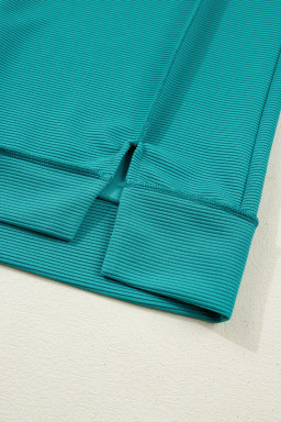Sea Green Horizontal Ribbed Exposed Seam Detail Drop Shoulder Baggy Pullover