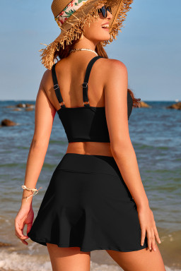 Black Sexy Twisted Bikini Skort 2pcs Swimsuit