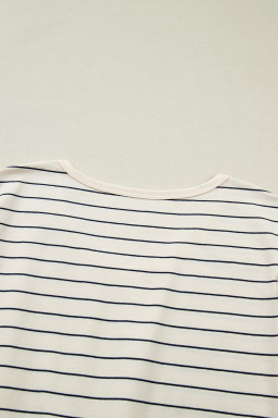 Beige Stripe Drawstring Tunic Tank Mini Dress with Pockets