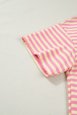 Rose Stripe Boxy Tee Drawstring Elastic Waist Plus Size Short Set