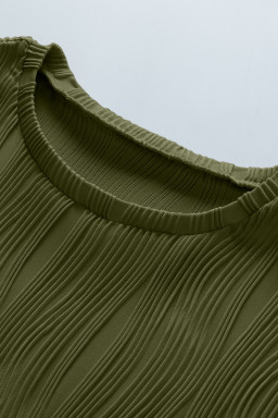 Jungle Green Solid Color Wavy Textured Plus Size Tee
