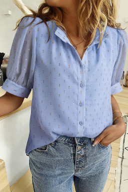 Dusk Blue Metallic Jacquard Short Sleeve Shirt