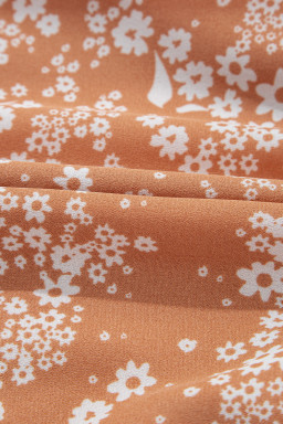 Yellow Floral Print Contrast Trim Button Tie Neck Swing Dress