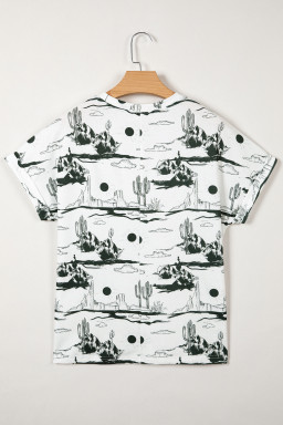 White Desert Sand Print Short Sleeve Knit Top