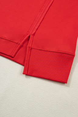 Fiery Red Plus Size Solid Color Notched Neck Seam Detail Patchwork Short Sleeve Top