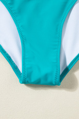 Skobeloff Solid Color Ruffle Trim Asymmetric Neck One Piece Swimsuit
