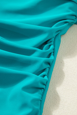 Skobeloff Solid Color Ruffle Trim Asymmetric Neck One Piece Swimsuit